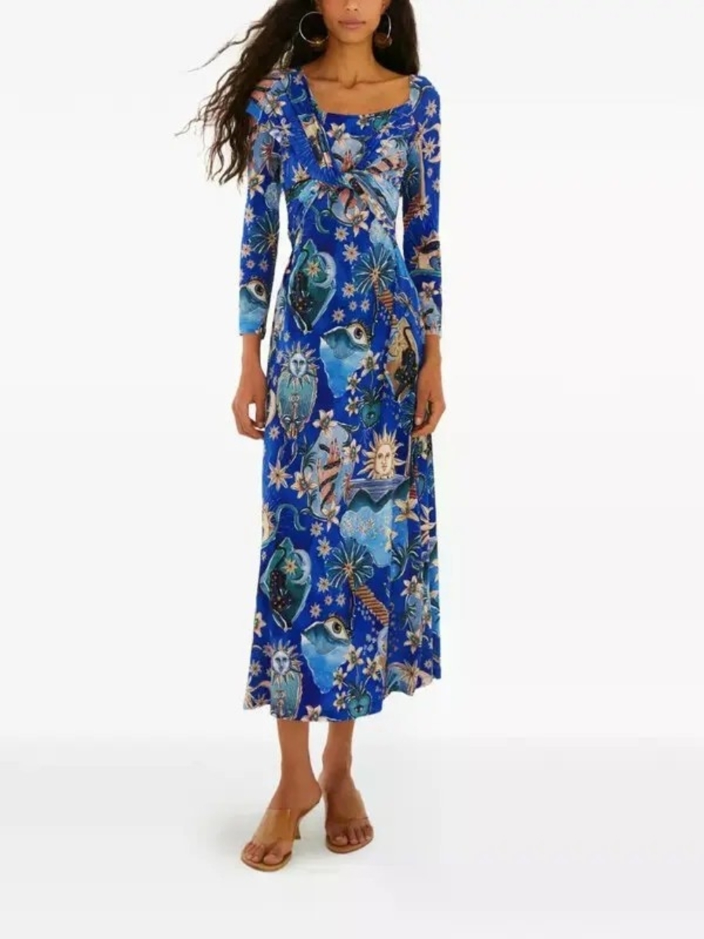 Farm Rio Mystical Draped Maxi Dress in the vibrant "Mystical Blue"
